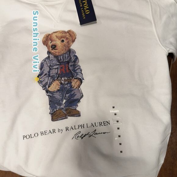 NWT Ralph Lauren Women's Polo Bear Fleece Sweatshirt Pullover White M - Picture 2 of 6